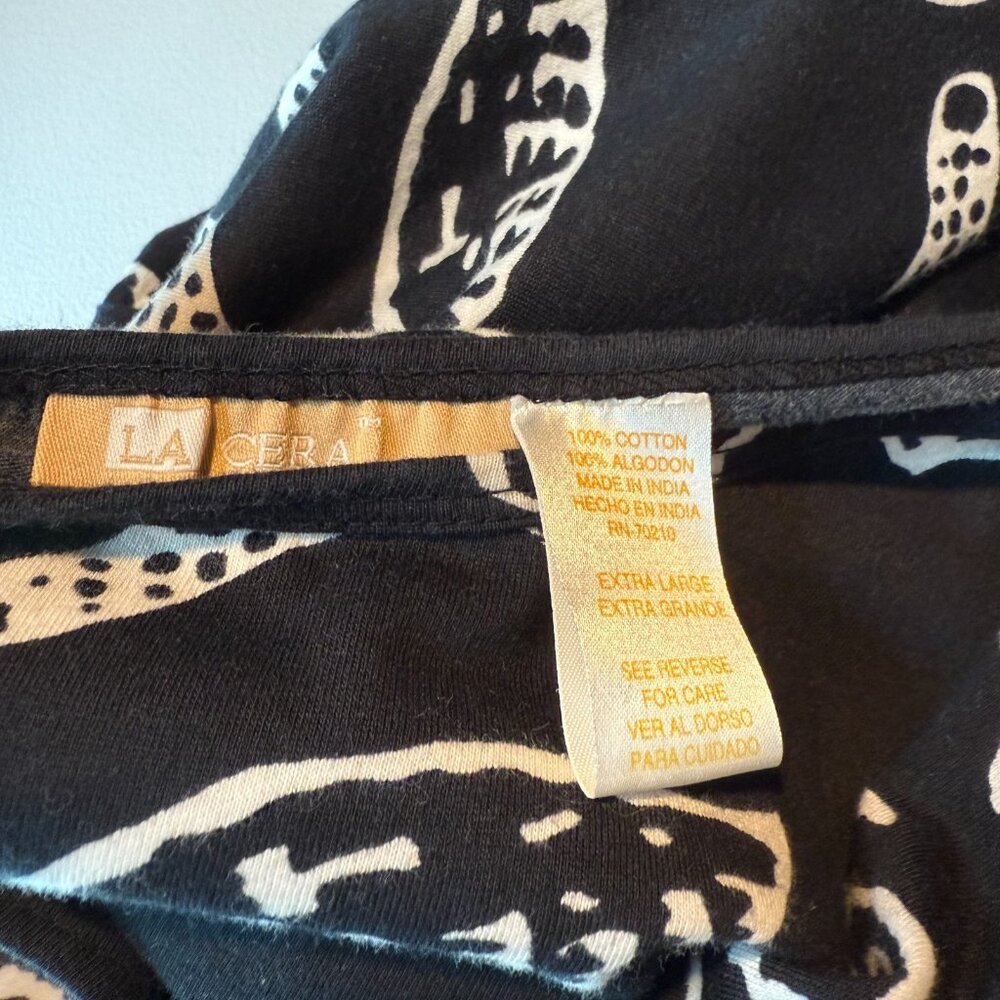 La Cera Women XL Mini Dress Tropical Beach Vacation Black Fish Short Sleeve - Picture 3 of 7